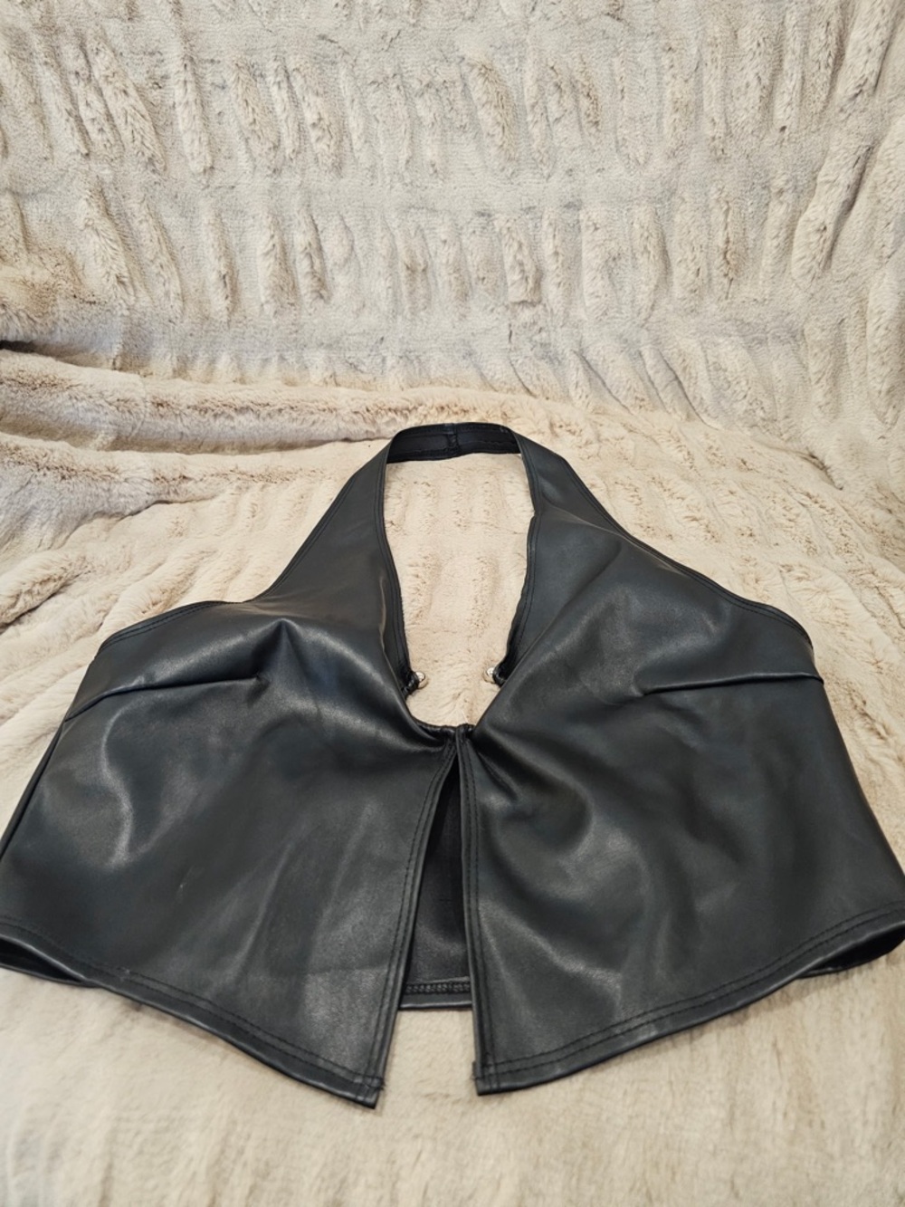 Black Faux Leather Halter Vest - Women Jackets & Coats Medium